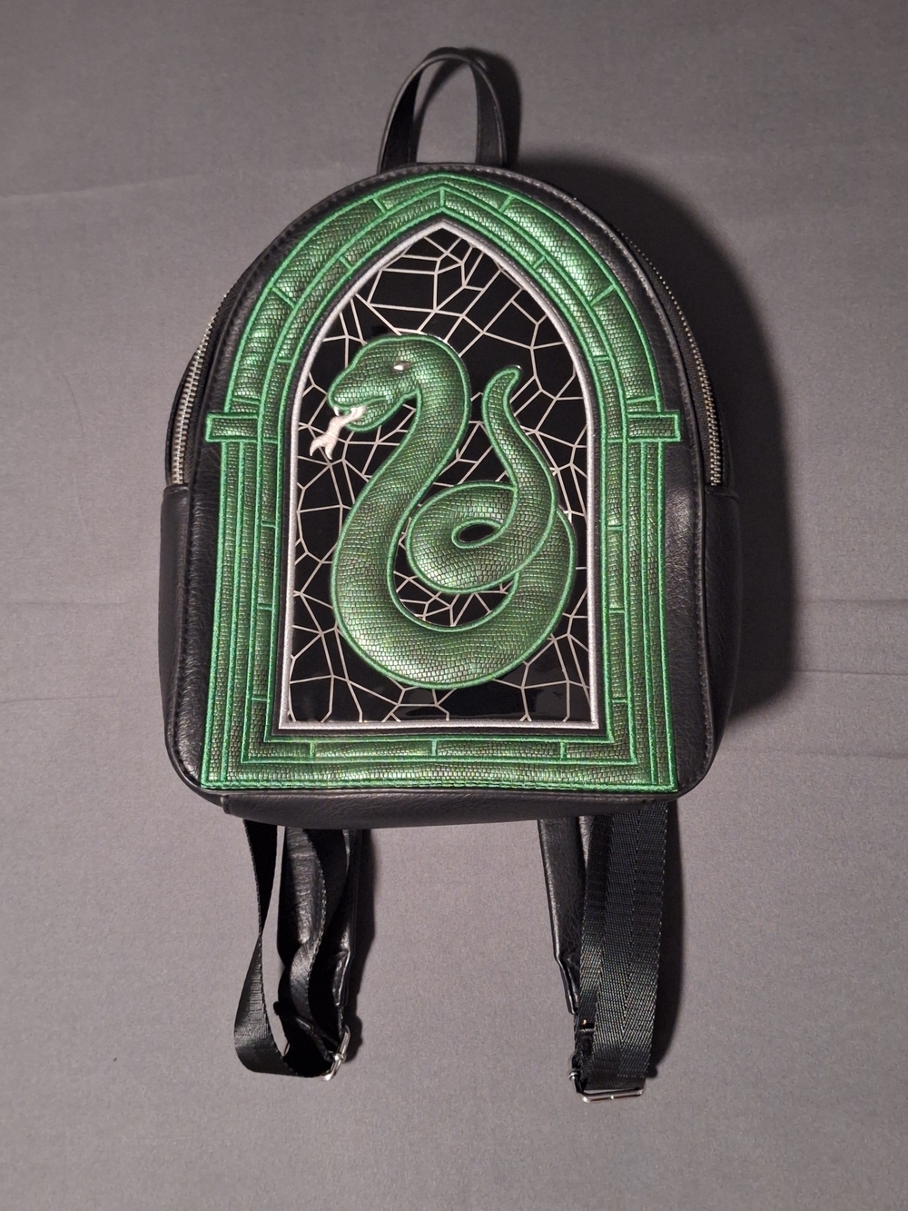 Danielle Nicole Black Backpack with Green Snake Applique